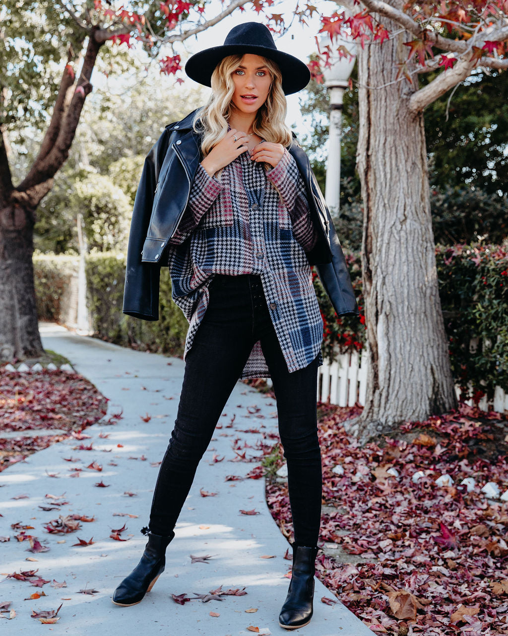 Pima Relaxed Houndstooth Button Down Top - Burgundy - FINAL SALE Ins Street