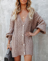 Pinecone Relaxed Cable Knit Cardigan - Mocha - FINAL SALE Ins Street