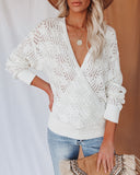 Pointelle Cotton Blend Drape Sweater - Off White Ins Street