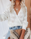 Pointelle Cotton Blend Drape Sweater - Off White Ins Street