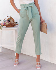 Point Made High Rise Pocketed Trousers - Sage Ins Street