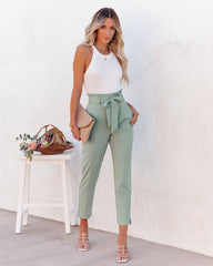 Point Made High Rise Pocketed Trousers - Sage Ins Street