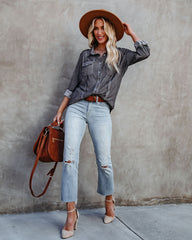 Pomona Button Down Knit Top - Dusty Charcoal - FINAL SALE Ins Street