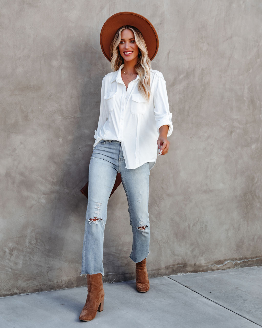 Pomona Button Down Knit Top - Ivory Ins Street