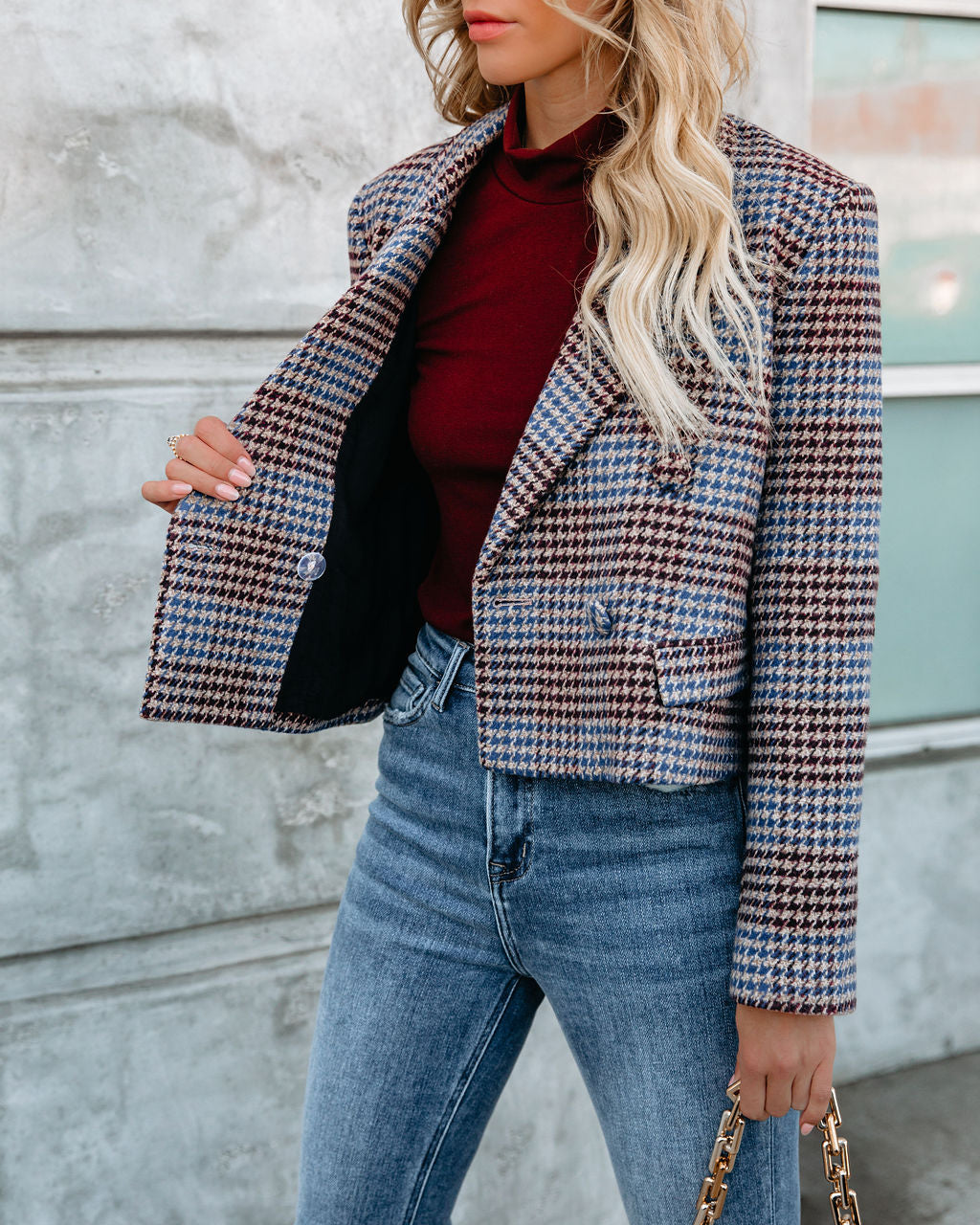 Portola Cropped Houndstooth Blazer Ins Street