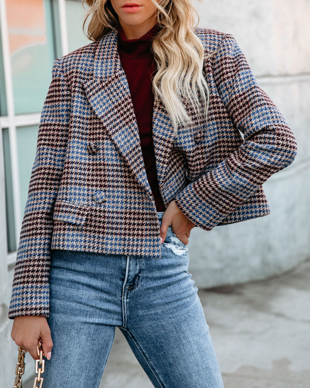 Portola Cropped Houndstooth Blazer Ins Street