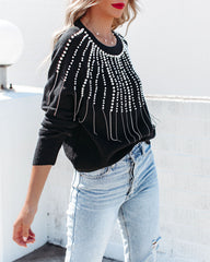 Posh Pearl Rhinestone Fringe Knit Sweater - FINAL SALE Ins Street