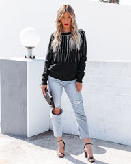 Posh Pearl Rhinestone Fringe Knit Sweater - FINAL SALE Ins Street