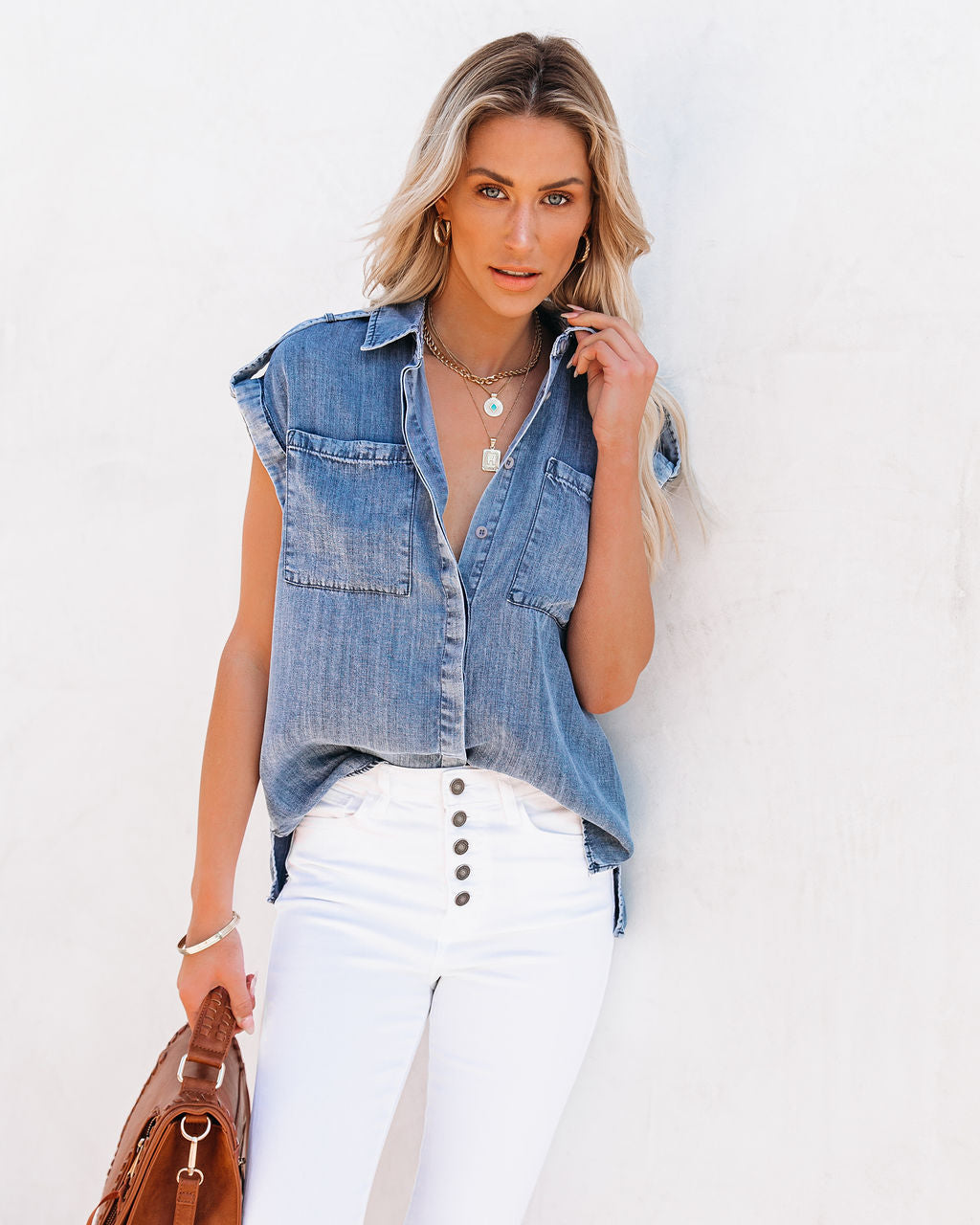 Prescott Chambray Button Down Top Ins Street