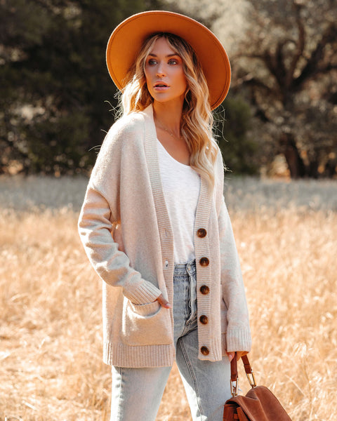 Prescott Pocketed Button Front Knit Cardigan - Oatmeal - FINAL SALE ...