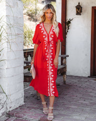 Presidio Embroidered Tassel Midi Dress - Tomato Red Ins Street