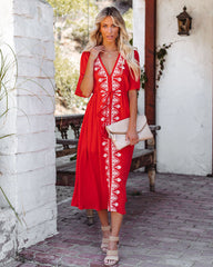 Presidio Embroidered Tassel Midi Dress - Tomato Red Ins Street