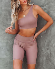 Press One Shoulder Ribbed Sports Bra - Latte Ins Street