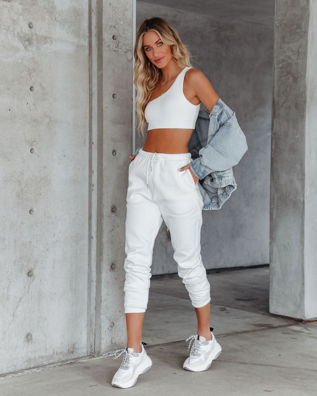 Press One Shoulder Ribbed Sports Bra - Off White Ins Street