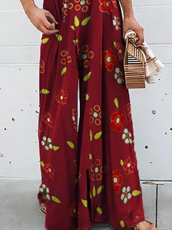 Printed Sleeveless Sling High Waist Loose Casual Ladies Jumpsuit Ins Street