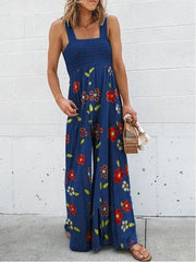 Printed Sleeveless Sling High Waist Loose Casual Ladies Jumpsuit Ins Street