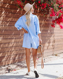 Quenn Pocketed Button Down Collared Romper - Sky Blue Ins Street