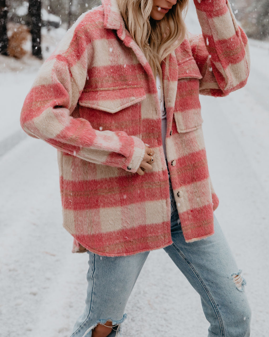 Quintessa Soft Plaid Button Down Shacket - Pink Ins Street