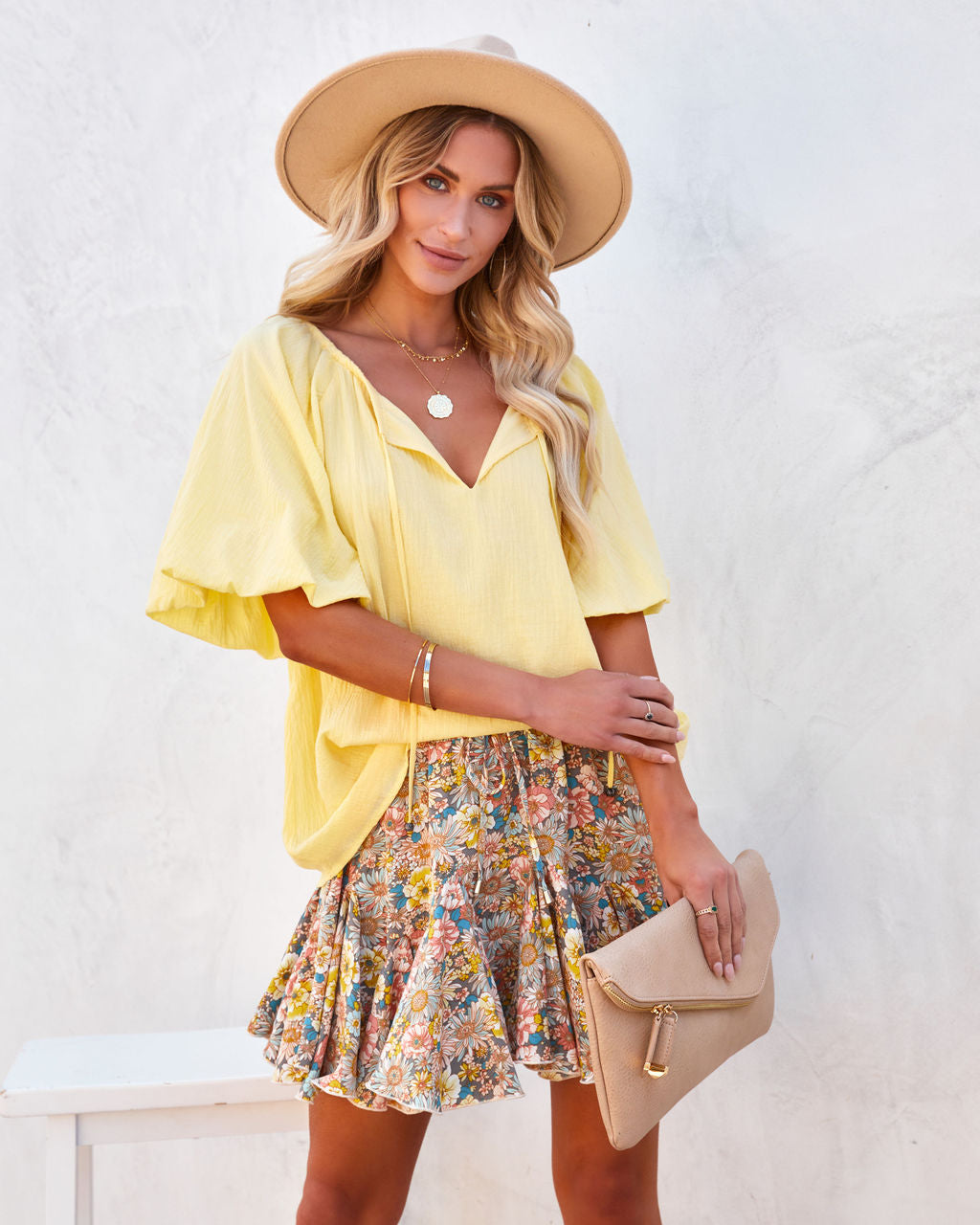 Rafa Cotton Puff Sleeve Top - Yellow Ins Street