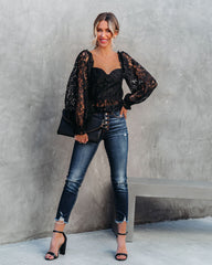 Ready To Mingle Cropped Lace Peplum Blouse - Black - FINAL SALE Ins Street