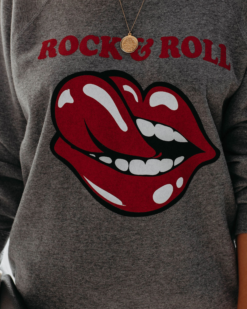 Red Lips Rock And Roll Cotton Blend Sweatshirt Ins Street