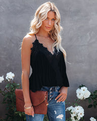 Reminiscence Crochet Lace Drape Tank - Black Ins Street