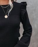 Reyna Ruffle Trim Ribbed Sweater - Black Ins Street