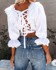 Rhonda Cotton Blend Crochet Lace-Up Crop Top Ins Street