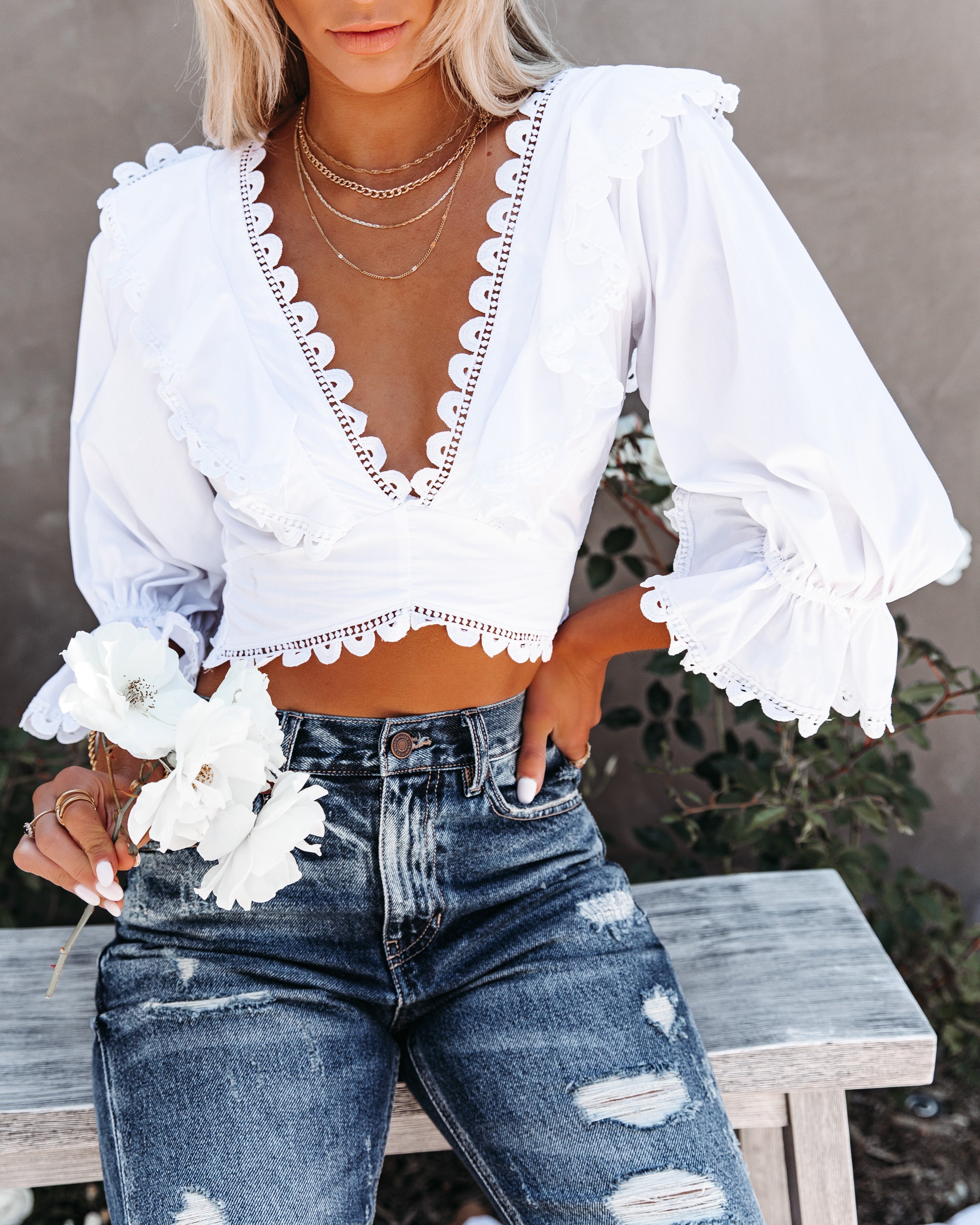 Rhonda Cotton Blend Crochet Lace-Up Crop Top Ins Street