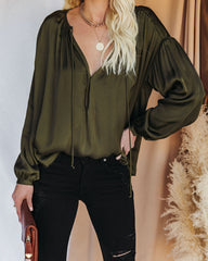 Riker Satin Frayed Blouse - Olive Ins Street