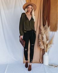 Riker Satin Frayed Blouse - Olive Ins Street