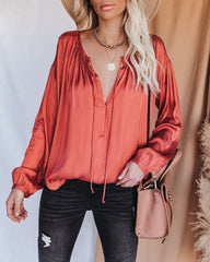 Riker Satin Frayed Blouse - Terracotta - FINAL SALE Ins Street