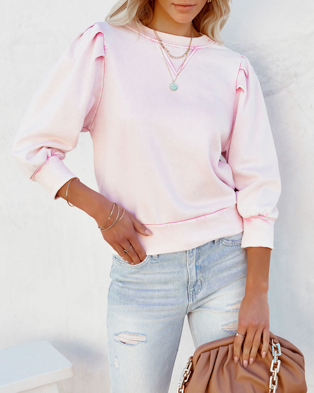 Rilie Cotton Puff Sleeve Sweatshirt - Dusty Pink Ins Street