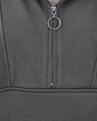 Rina Cotton Blend Pocketed Half Zip Pullover - Black Ins Street