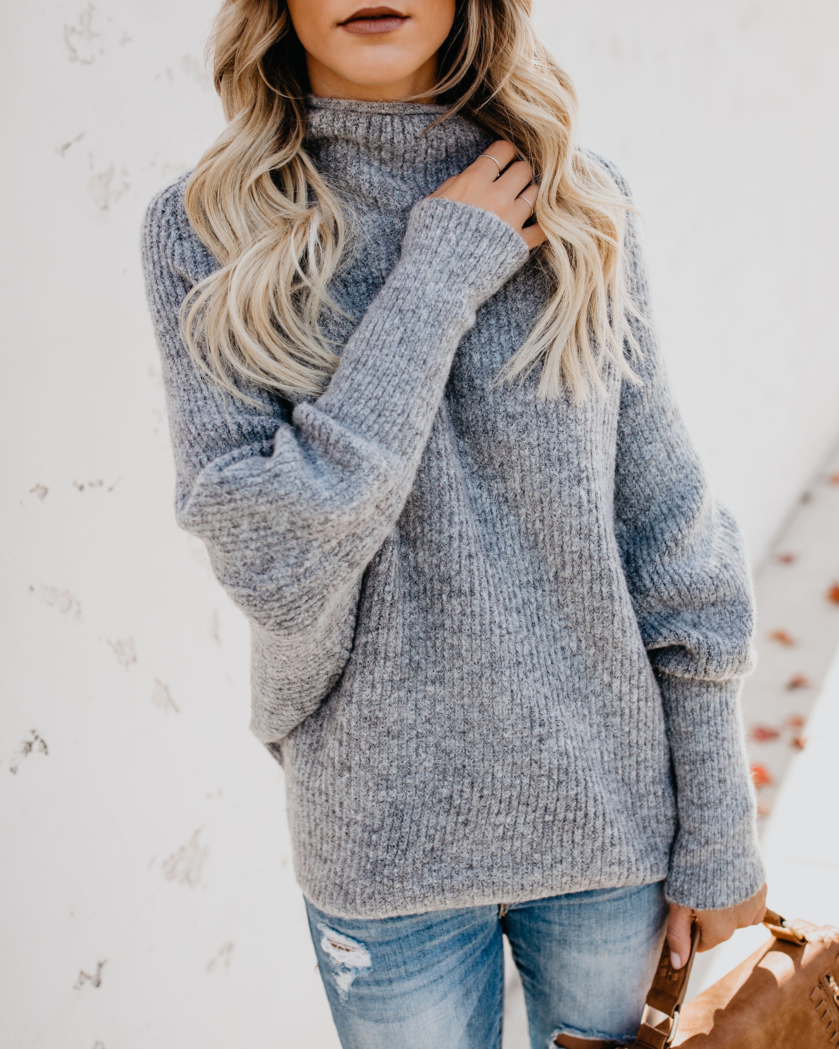 Roasty Toasty Mock Neck Sweater - Heather Grey Ins Street