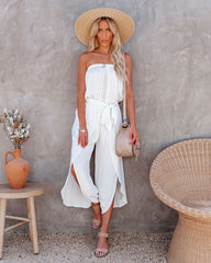 Rosalie Strapless Crochet Slit Jumpsuit - Off White Ins Street