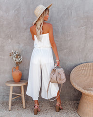 Rosalie Strapless Crochet Slit Jumpsuit - Off White Ins Street