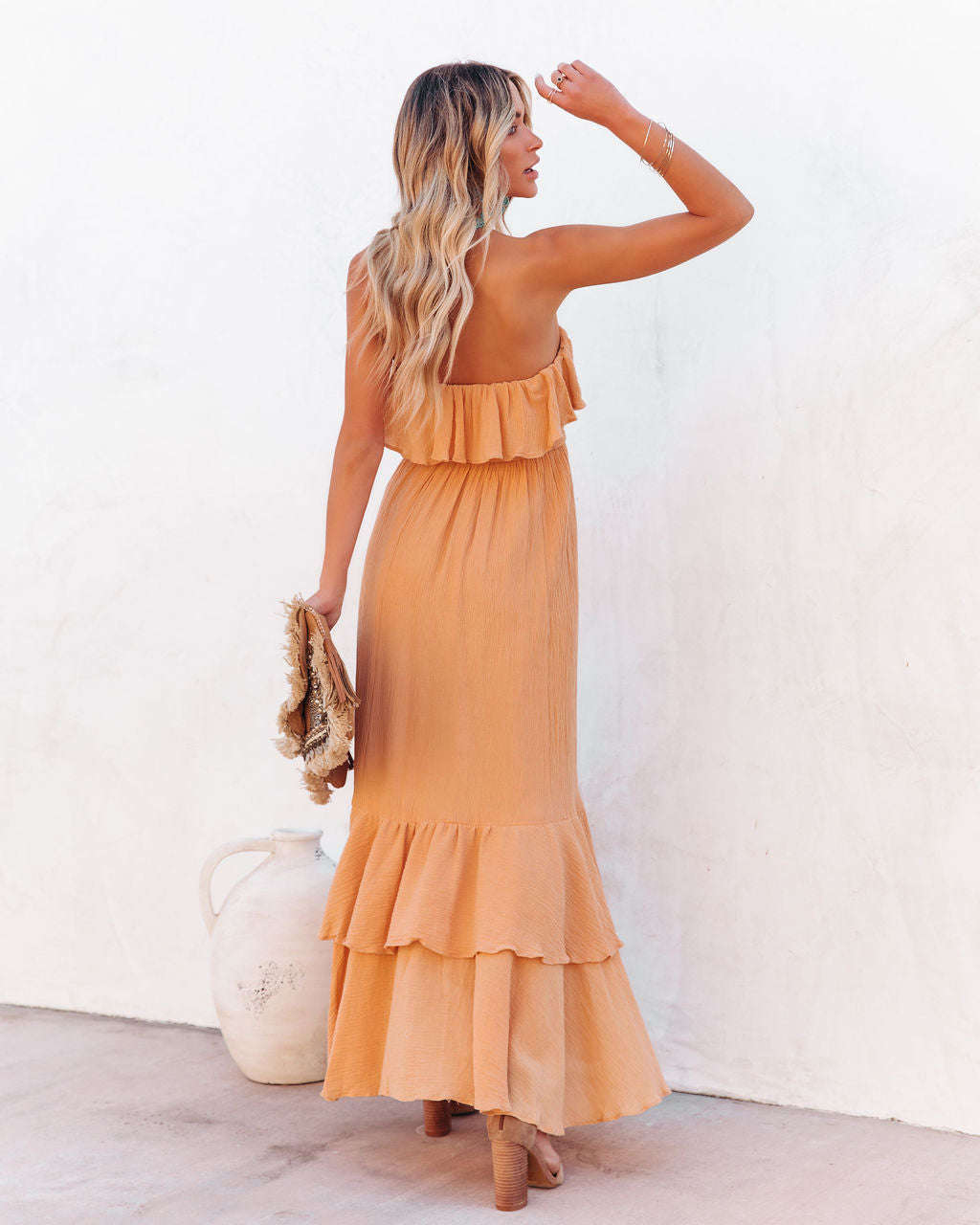 Rosemont Cotton Linen Strapless High Low Maxi Dress - Peach Ins Street