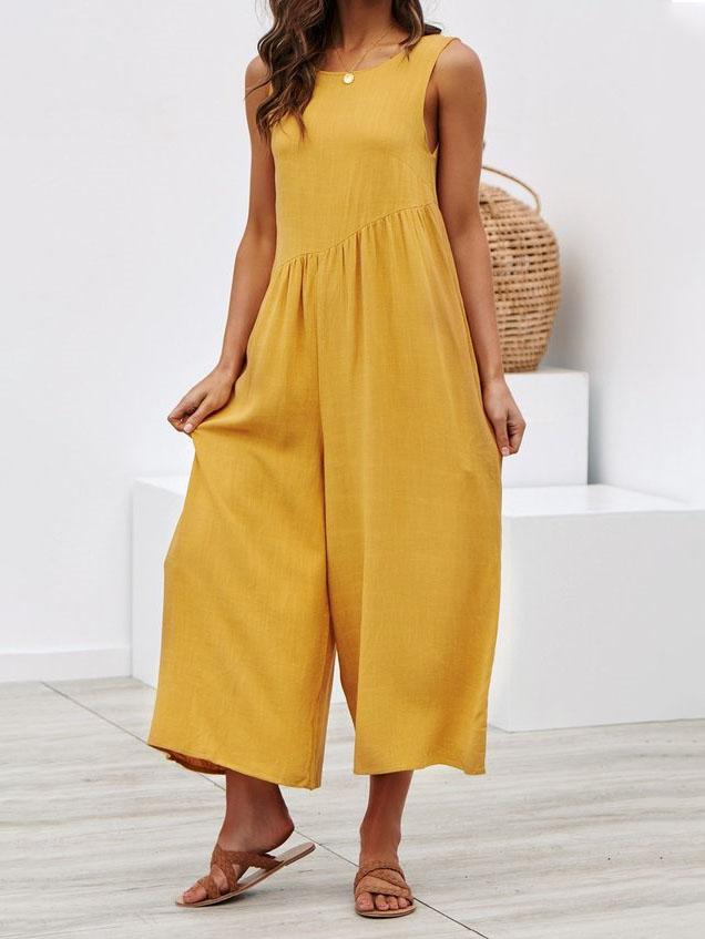 Round Neck Sleeveless Pocket Vest Jumpsuit Ins Street