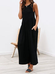 Round Neck Sleeveless Pocket Vest Jumpsuit Ins Street