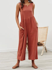 Round Neck Sleeveless Pocket Vest Jumpsuit Ins Street