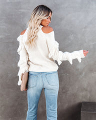 Roundabout Cold Shoulder Fringe Knit Sweater - Ivory Ins Street