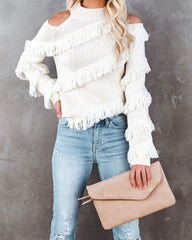 Roundabout Cold Shoulder Fringe Knit Sweater - Ivory Ins Street