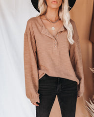 Rowena Cotton Relaxed Henley Top - Light Mocha Ins Street