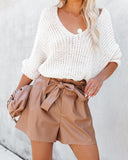 Roxbury Pocketed Faux Leather Shorts - Camel Ins Street