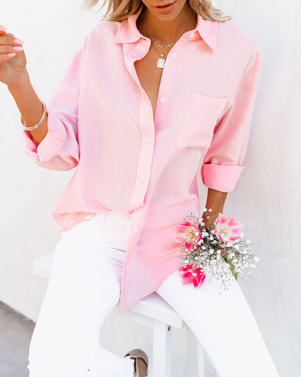 Royce Cotton Button Down Top - Baby Pink Ins Street