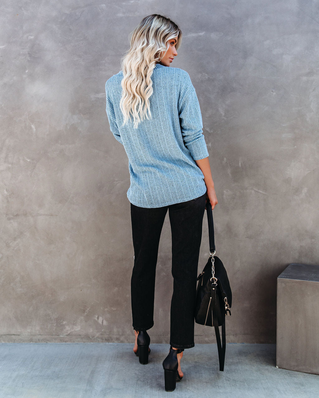 Roza V-Neck Ribbed Knit Top - Blue Ins Street