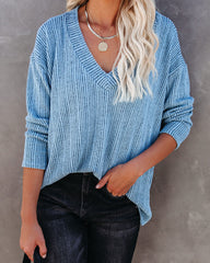 Roza V-Neck Ribbed Knit Top - Blue Ins Street