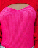 Rozie Colorblock Crop Knit Cutout Sweater - Red Pink Ins Street