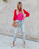 Rozie Colorblock Crop Knit Cutout Sweater - Red Pink Ins Street